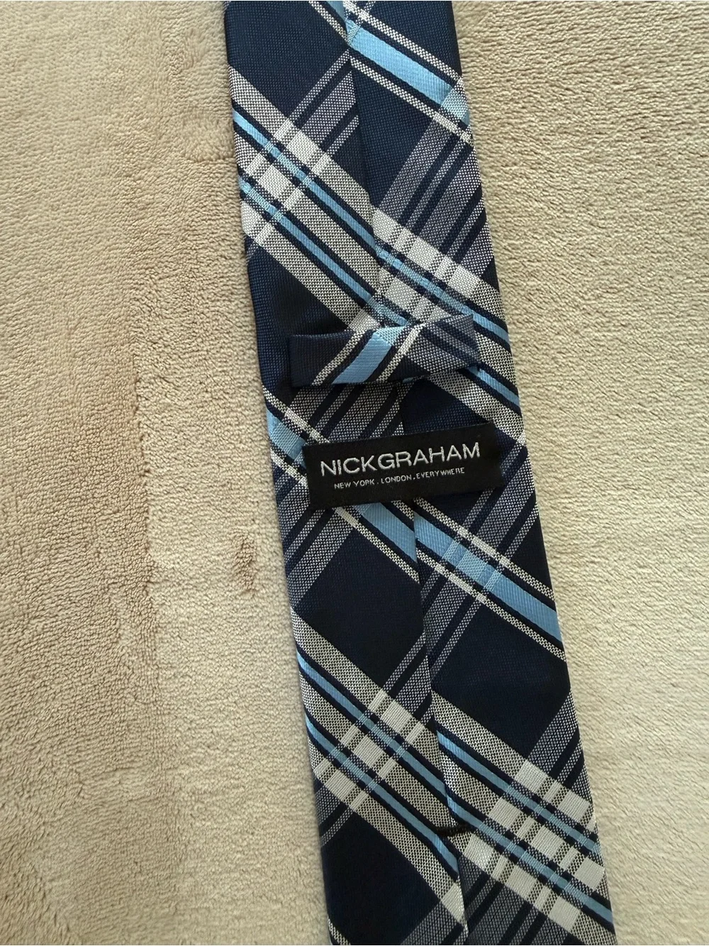 Navy Plaid Men's Tie with Light Blue Accents - Unbranded